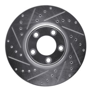 Ford Thunderbird Brake Rotor (1) - Front Left - R1 Concepts - Drilled & Slotted - Silver - `00-`06